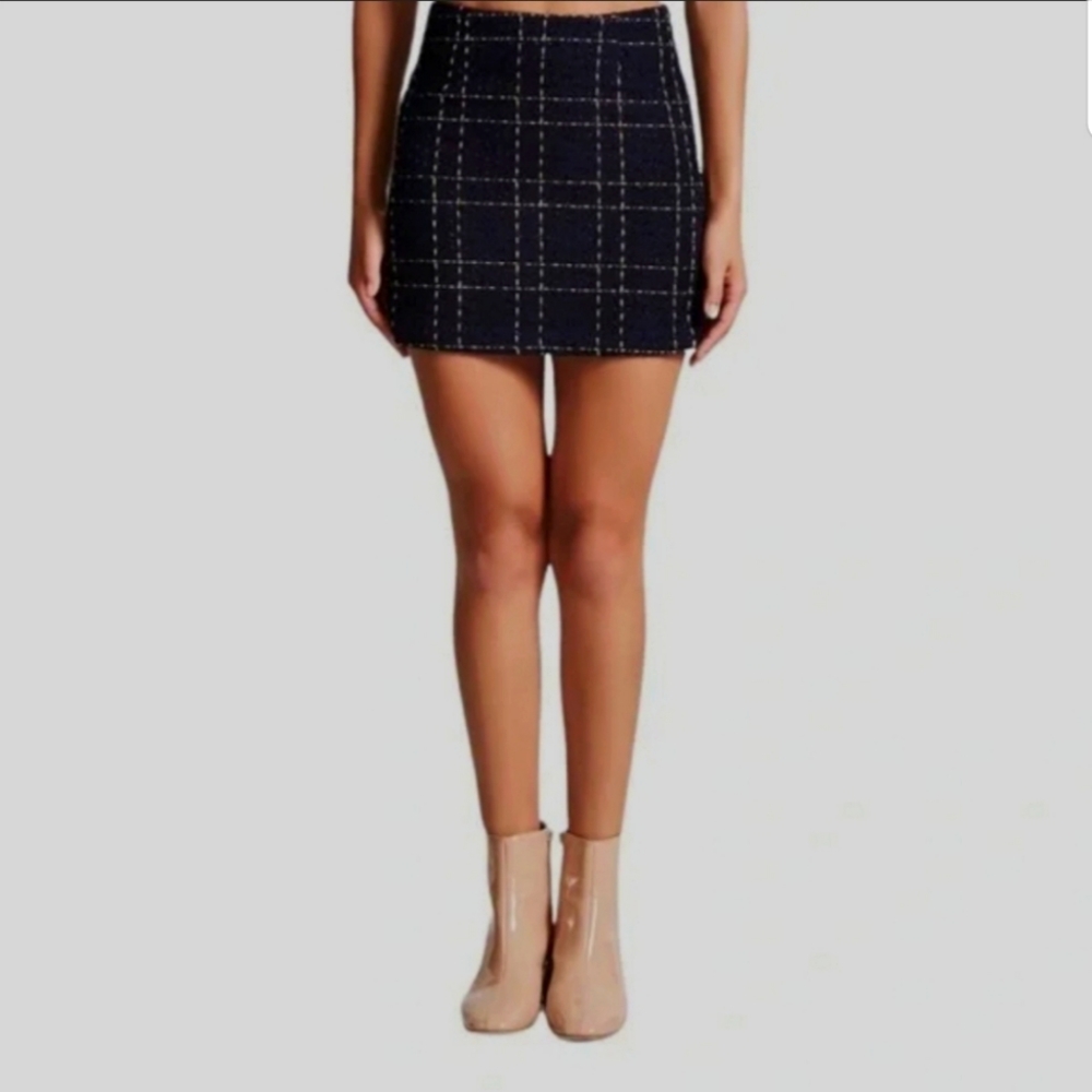 Navy Blue Tweed Mini Skirt
